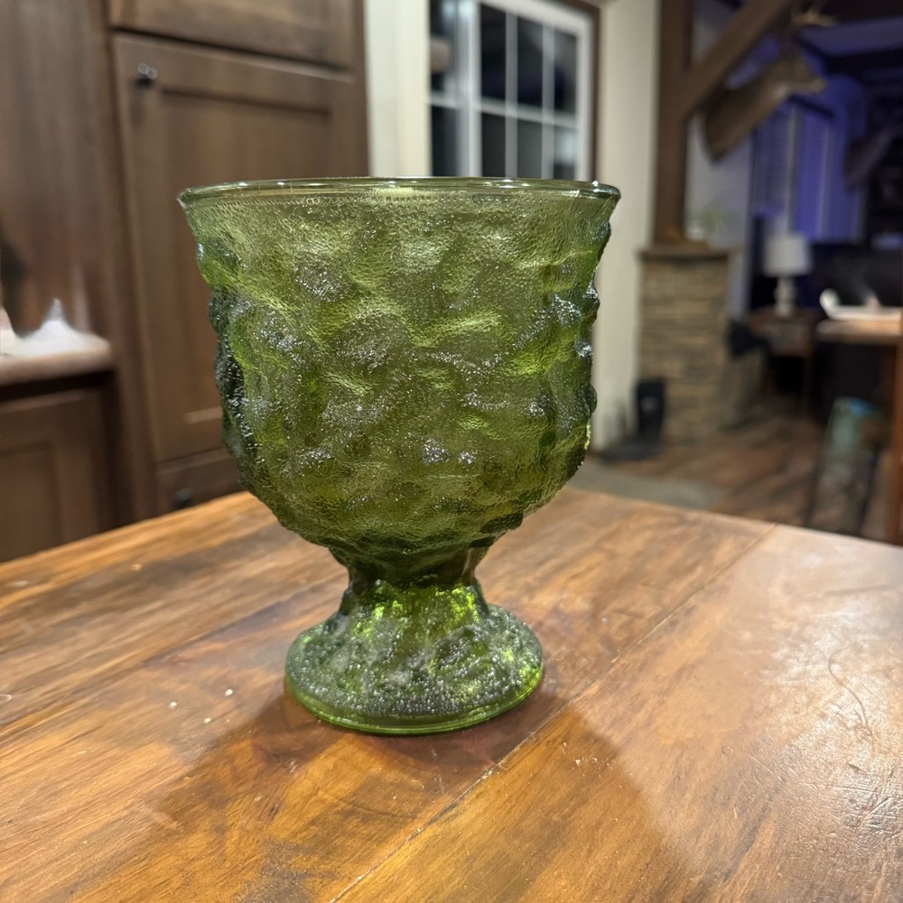 Vintage Mid-Century E.O. Brody Co. Green Crinkle Cut Glass Vase Made in USA